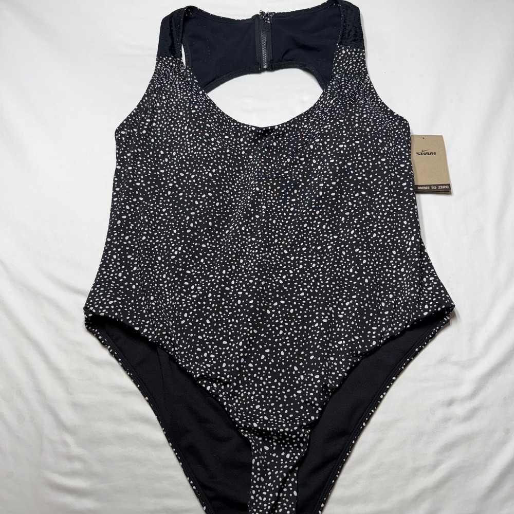 Nike Swim Womens XXL Black White Dot One Piece Swimsuit Keyhole Back New $92
